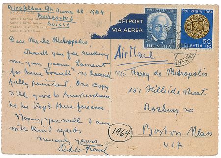Lot #238 Otto Frank Handwritten Letter Signed - Image 1