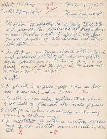 Lot #953 Robert DeNiro Schoolwork - Image 1
