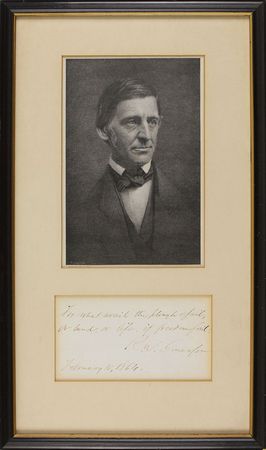 Lot #555 Ralph Waldo Emerson: “For what avail the plough or sail, or land, or life, if freedom fail?” - Image 1
