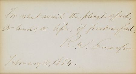 Lot #555 Ralph Waldo Emerson: “For what avail the plough or sail, or land, or life, if freedom fail?” - Image 2