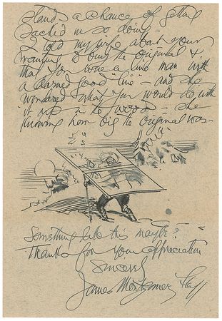 Lot #559 James Montgomery Flagg: Responding to an art collector’s failed pursuit, Flagg offers a sketch and a reason: “Any editors that auctioned off my originals—which are always my property—would get a good sock in the jaw!” - Image 2