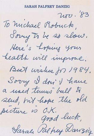Lot #1389 Sarah Palfrey Danzig Signed Photograph and Handwritten Letter Signed - Image 2