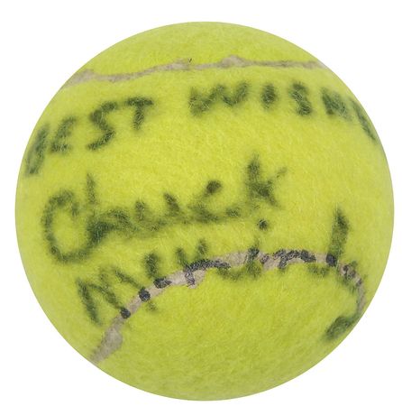 Lot #1486 Chuck McKinley Tennis Ball and Handwritten Letter Signed - Image 1