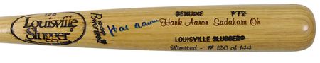 Lot #1329 Hank Aaron and Sadaharu Oh Baseball Bat - Image 2