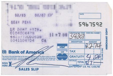 Lot #858 Madonna and Sean Penn Receipts - Image 1