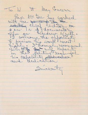 Lot #1247 King Vidor: “Rex McGee has worked for me as chief editor on a documentary film on Andrew Wyeth” - Image 2