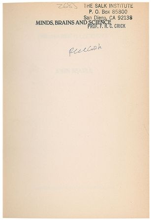 Lot #306 DNA: Francis Crick: Crick's Personal Copy of Minds, Brains and Science - Image 1