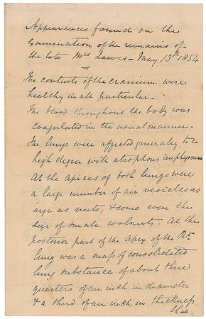 Lot #241 William Jenner: In-depth autopsy report written by the distinguished English physician - Image 1