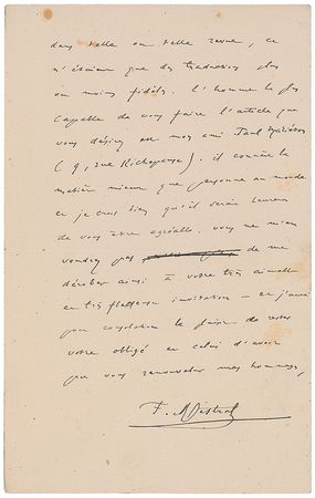 Lot #581 Frederic Mistral Handwritten Letter Signed - Image 2