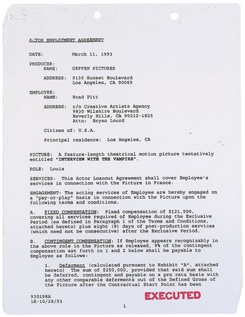 Lot #1197 Brad Pitt Signed Document - Image 1