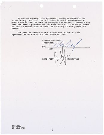 Lot #1197 Brad Pitt Signed Document - Image 2