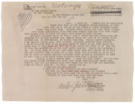 Lot #753 Woody Guthrie: Guthrie creatively assumes Arlo’s identity as he introduces his newborn son to the family babysitter - Image 2