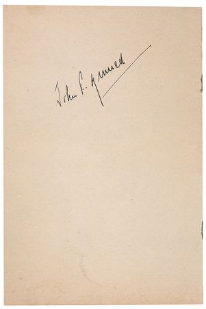 Lot #123 John F. Kennedy: Unusually early variant of his signature in a 1947 Knights of Columbus program - Image 1