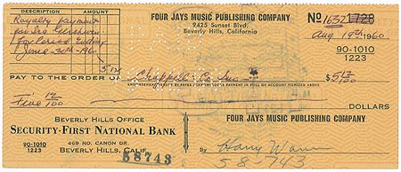 Lot #930 Harry Warren: Royalties for Ira Gershwin and a payment to the Cole Porter Research Fund - Image 2