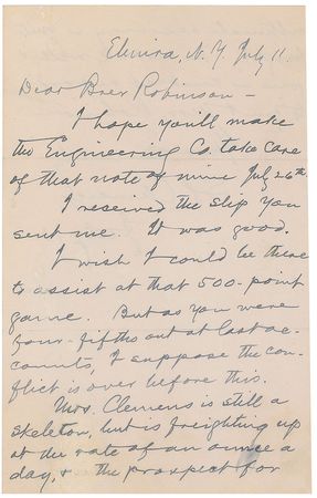 Lot #547 Samuel L. Clemens: Clemens teases Hartford’s mayor over his billiards play - Image 1