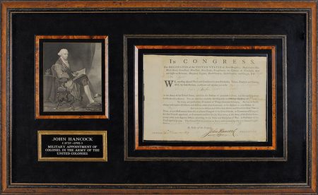 Lot #236 John Hancock: Critical November 1776 military appointment bearing a crisp and prominent example of the Declaration’s most famous signature - Image 1