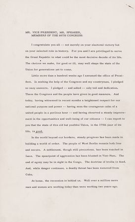 Lot #8 John F. Kennedy 1963 Signed State of the Union Typed Manuscript  - Image 1