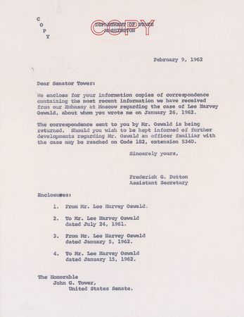 Lot #170 Lee Harvey Oswald 1961 Autograph Letter Signed to Senator Tower - Image 4