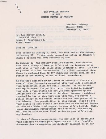 Lot #170 Lee Harvey Oswald 1961 Autograph Letter Signed to Senator Tower - Image 7