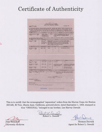 Lot #187 Lee Harvey Oswald?s Personal Copy of His Marine Discharge Orders - Image 3