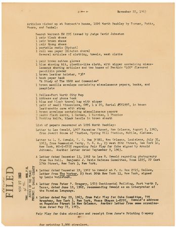 Lot #214 Lee Harvey Oswald List of Items Confiscated from His Home - Image 2