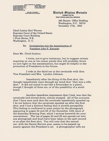 Lot #193 Ralph Yarborough?s Signed Eyewitness Typescript - Image 1