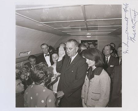 Lot #234 Malcolm M. Kilduff Signed Photograph and Letter Describing LBJ’s Swearing-In - Image 1