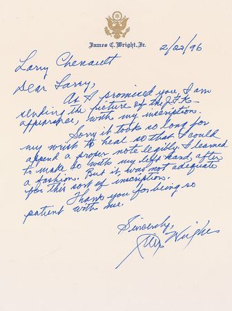 Lot #139 Texas Congressman Jim Wright Signed Photo of Kennedy?s Final Speech - Image 2