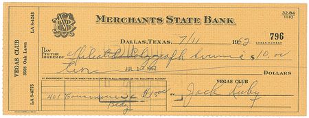 Lot #248 Jack Ruby 1962 Signed Check - Image 1