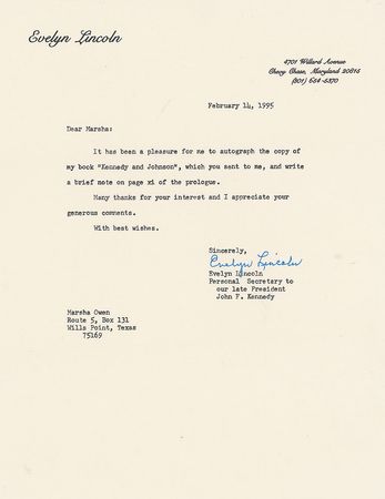 Lot #293 Evelyn Lincoln Signed Book: Kennedy and Johnson - Image 1