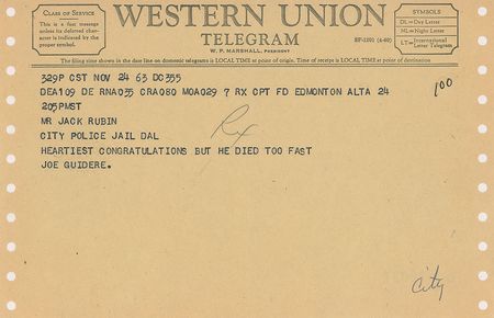 Lot #255 Jack Ruby Congratulations Telegram - Image 1