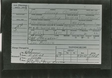 Lot #203 Official Dallas Police Photographs of Lee Harvey Oswald’s Arrest Card - Image 1