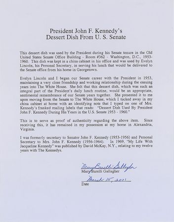 Lot #81 John F. Kennedy’s Personally-used Senatorial Porcelain Luncheon Dish - Image 4