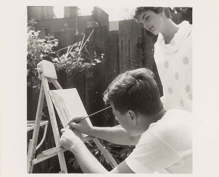 Lot #93 John and Jacqueline Kennedy Photograph Painting in the Backyard - Image 1