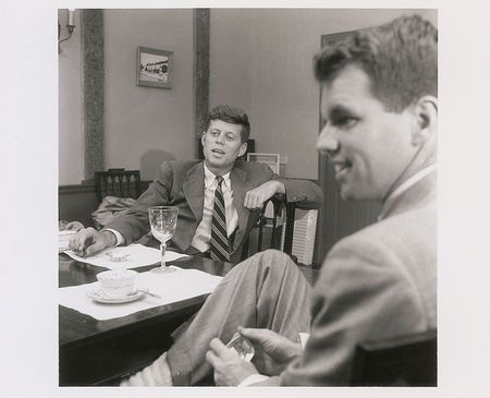 Lot #116 John and Robert Kennedy Photograph Conversing over Dinner - Image 1