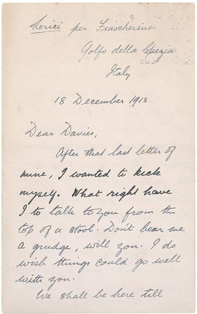 Lot #855 D. H. Lawrence: Lawrence sighs to a poet friend: 