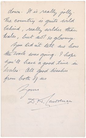 Lot #855 D. H. Lawrence: Lawrence sighs to a poet friend: 