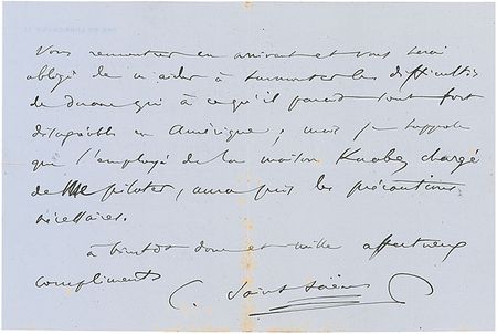 Lot #1034 Camille Saint-Saens Handwritten Letter Signed - Image 2