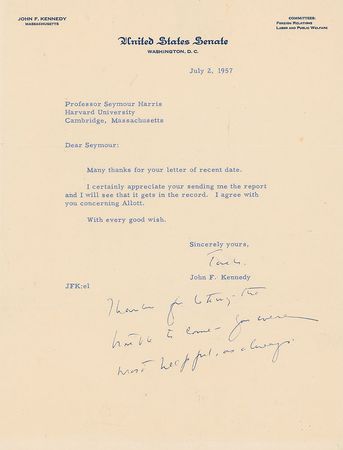 Lot #13 John F. Kennedy 1957 Letter Typed Letter