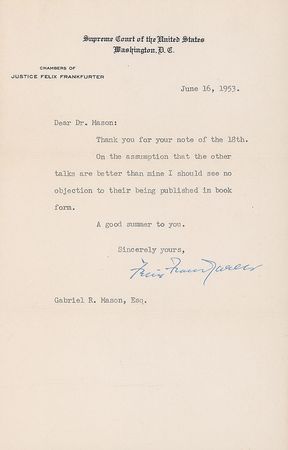 Lot #1871 Supreme Court: Felix Frankfurter Typed Letter Signed - Image 1