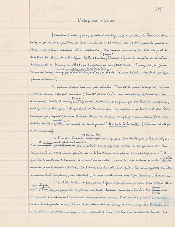 Lot #214 John F. Kennedy: Andre Maurois: “President Kennedy does not know how to be boring” - Image 1