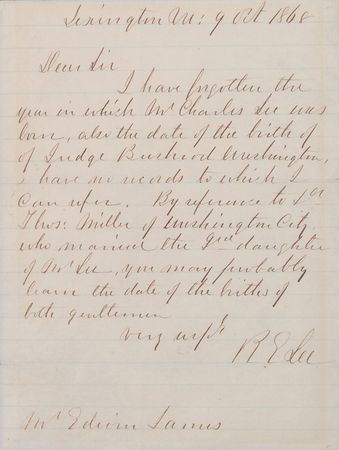 Lot #658 Robert E. Lee:  “I have forgotten the year in which Mr. Charles Lee was born, also the date of the birth of Judge Bushrod Washington” - Image 2
