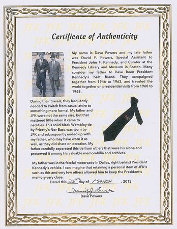 Lot #71 John F. Kennedy’s Black Necktie Necktie - Image 3