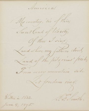 Lot #888 Samuel Francis Smith: “My country, ’tis of thee, Sweet land of liberty, Of thee I sing” - Image 2