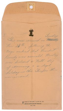 Lot #148 White House Envelope Postmarked Nov 22nd: Postmarked November 22, 1963 - Image 3