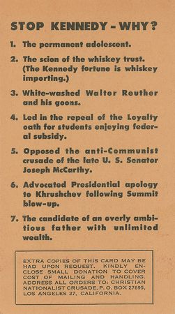 Lot #60 John F. Kennedy Opposing Campaign Card Campaign Card - Image 2