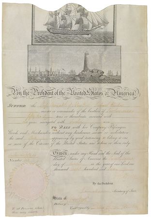Lot #255 Thomas Jefferson and James Madison: A ship’s pass for the ‘Amiable’ - Image 1