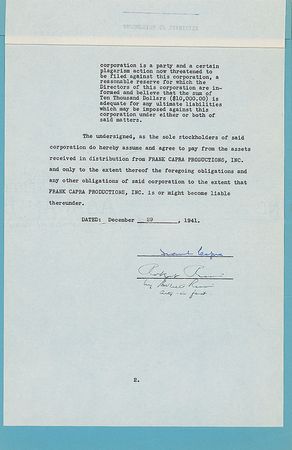 Lot #1319 Frank Capra Signed Document - Image 2