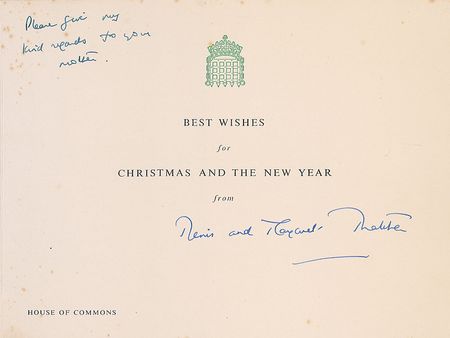 Lot #629 Margaret Thatcher Christmas Card - Image 1