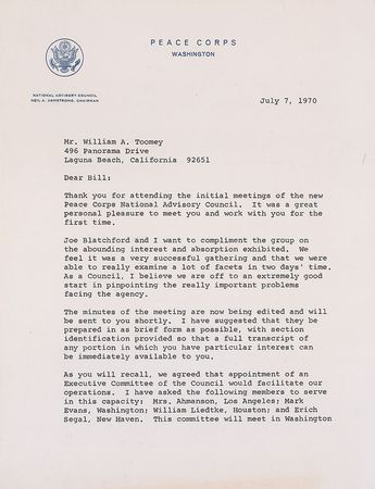 Lot #736 Neil Armstrong: After reaching the moon ?in peace for all mankind,? the astronaut works to spread goodwill on earth through the Peace Corps - Image 1